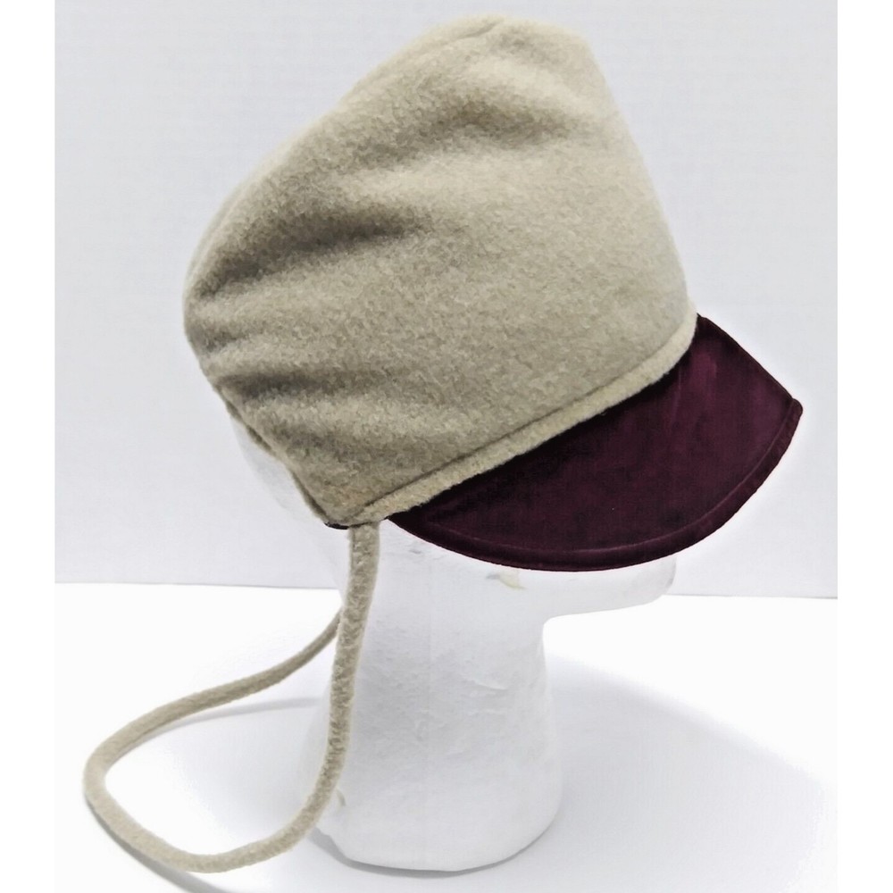 Girl's Tan Bonnet Burgundy Bill & Quilted Lining Laura Ingalls Pioneer Amish Hat